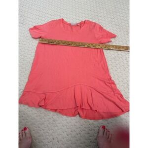 LOGO Lori Goldstein Coral Pink Asymmetrical Ruffle Hem Pocket Tunic Top Large